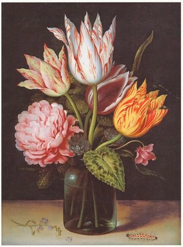 Il Vecchio - Tulipani, rose e altri fiori in una bottiglia di vetro